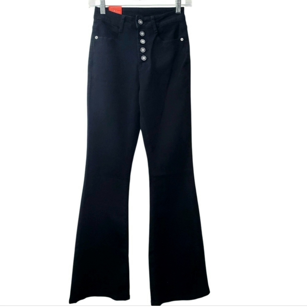 3/$30 Black Flared Button-Up Jeans Slimming High Waisted Stretchy Sz 2 NWT